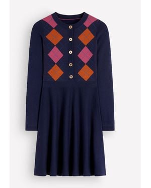 Boden Crew Neck Jacquard Dress - Blue