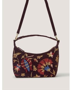 Monsoon Hatti Embroidered Velvet Crossbody Bag - White