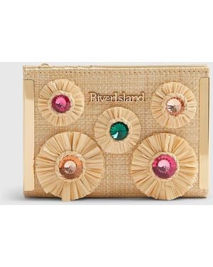 River Island Raffia Gem Stone Fold Out Purse - Natural