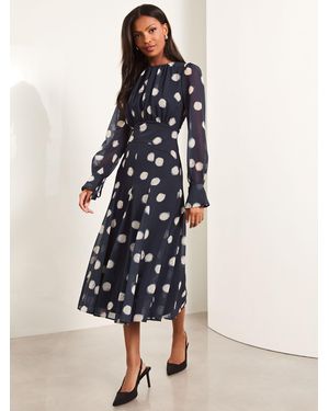 Lipsy Long Sleeve Underbust Fit And Flare Midi Dress - Natural