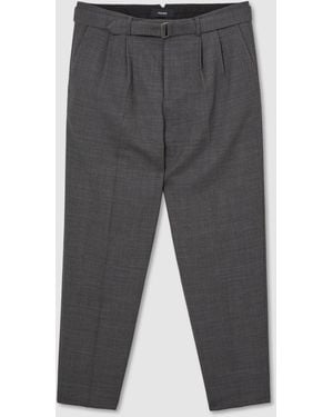 Reiss Soft Strap Tailored Fit Wool-Blend Belted Pleated Pants - Gray