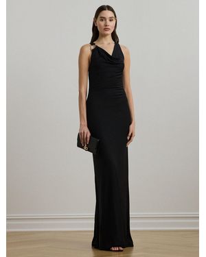 Ralph Lauren Elkanah Sleeveless Cowl Neck Satin Gown Dress - Black