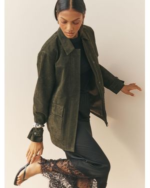 Nothing Ordinary Suede Front Pocket Detail Barn Jacket - Natural