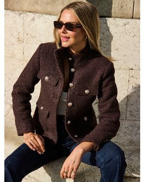 Sosandar Boucle Funnel Collar Jacket With Buttons - Black