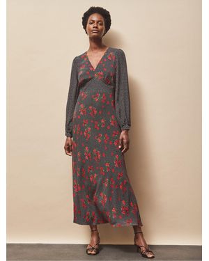 Ro & Zo Petite Floral Print And Spot Mix And Match Dress - Natural