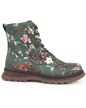 Pavers Lace Up Floral Boots - Green