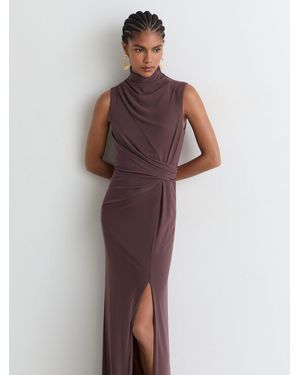 Reiss Dylan - Taupe Brown Petite Draped-detail Sleeveless Maxi Dress, Us 2
