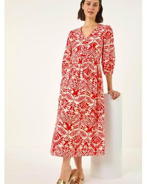 Roman Foil Spot Detail Midi Dress - Red