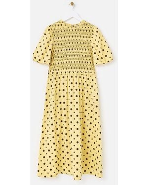 Oliver Bonas Shirred Bodice Short Sleeve Midi Dress - Metallic