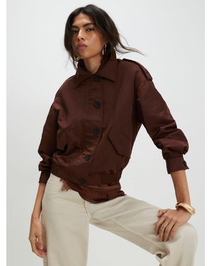 River Island Nylon Button Front Jacket - Brown