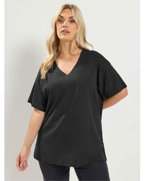Yours Curve V-Neckline Longline T-Shirt - Black