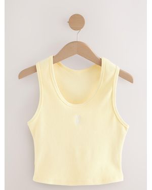 Self Lemon Scoop Neck Cropped Rib Vest - Natural