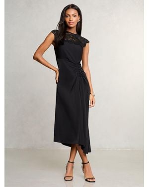 Lipsy Lace Top Asymmetrical Fit And Flare Midi Dress - Black