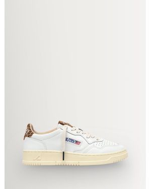 Autry Medalist Leather Low Top Sneakers With Leopard Suede Tab And Tongue - Natural