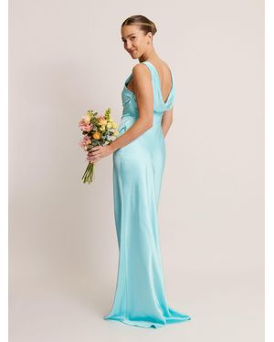 Six Stories Cowl Back Satin Bridesmaid Dress - Blue