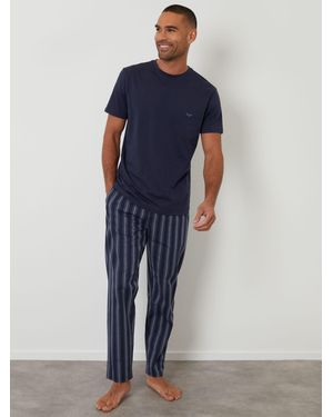 Threadbare Dark Stripe T-Shirt & Pajama Bottoms Set - Blue