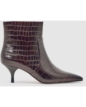 Reiss Leather Crocodile-Effect Ankle Boots - Brown