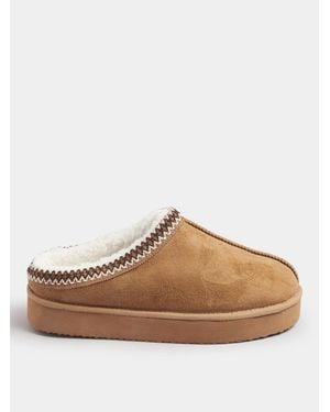 Yours Curve Extra Wide Fit Faux Suede Embroidered Mules - Brown