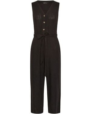 M&CO. M & Co Petite Tie Waist Linen Blend Jumpsuit - Black