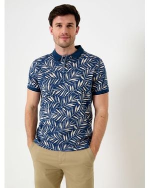 Saltwell All-Over Leaf Print Cotton Polo Shirt - Blue