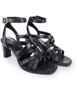 OFF THE HOOK Zaria Leather Cross-Over Strap Block Heeled Sandals - Black