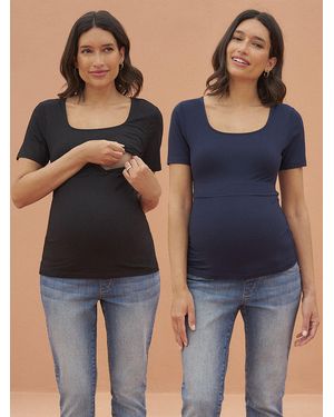 Seraphine Maternity & Nursing Short Sleeve Jersey Tops 2 Pack - Blue