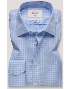 Hawes & Curtis Grid Check Non-Iron Shirt - Blue