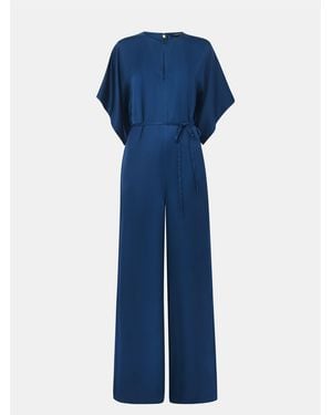 Whistles Satin Short Sleeve Jumpsuit - Blue