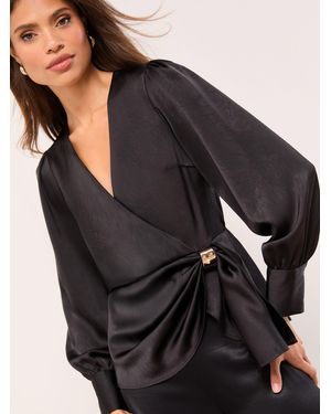Lipsy Satin Hardware Detail Wrap Top - Black