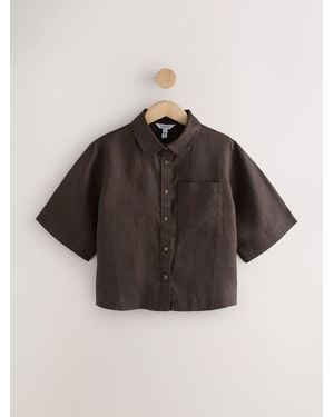 Next N. Premium 100% Linen Boxy Short Sleeve Shirt - Brown