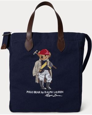 Polo Ralph Lauren Bear Canvas/Leather Large Tote Bag - Blue