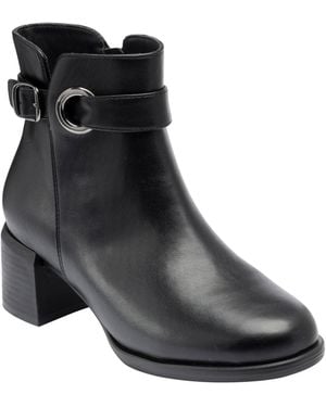 Lotus Block Heel Ankle Boots - Black