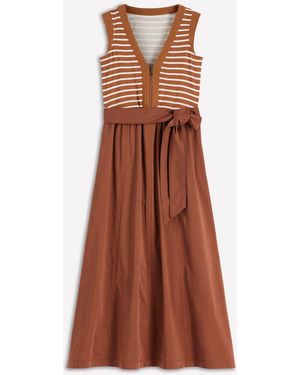 knee length dresses for ladies Arabella Linen Blend Dress-Pink, Rich Emerald Stripe