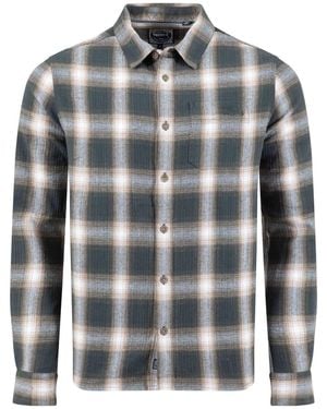 Weird Fish Broxton Long Sleeve Herringbone Check Shirt - Blue