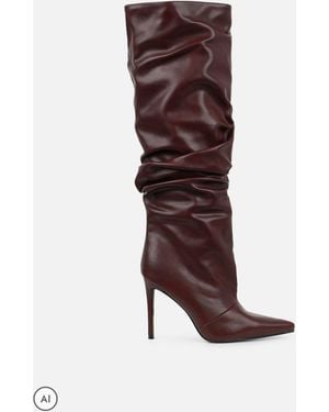 SIMMI Saxon Knee High Ruched Heeled Boots - Brown