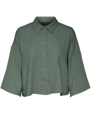 Vero Moda Textured Cropped Cotton Shirt - Green