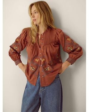 Monsoon Sadie Embroidered Pintuck Blouse - Orange