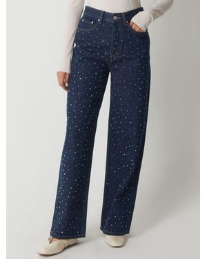 Threadbare Embellished Baggy Wide Leg Jeans - Blue