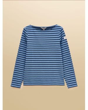 Joules Harbour Marl Long Sleeve Striped Boat Neck Breton Top - Blue