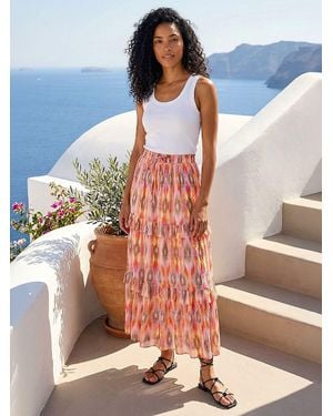 Roman Diamond Contrast Foil Print Skirt - Blue