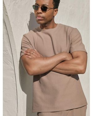 Threadbare Textured Rib Cotton Crew Neck T-Shirt - Natural