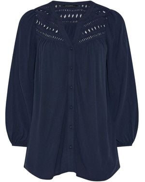 Evans Long Sleeve Macrame Blouse - Blue