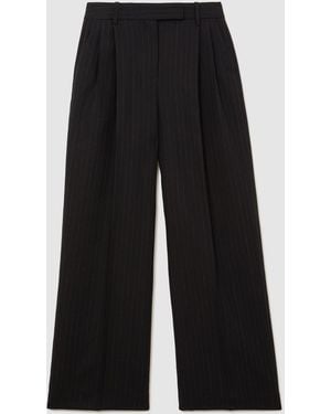 Reiss Beck Petite Wool Pinstripe Wide-Leg Suit Pants - Black