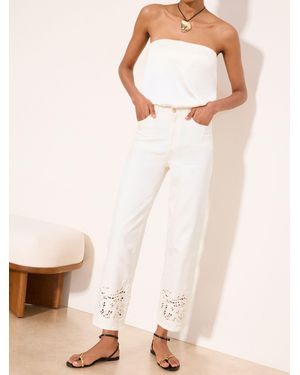 Lipsy Cutwork Hem Cropped Straight Leg Jeans - Natural