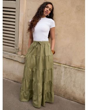 Threadbare Cotton Tiered Maxi Skirt - Green
