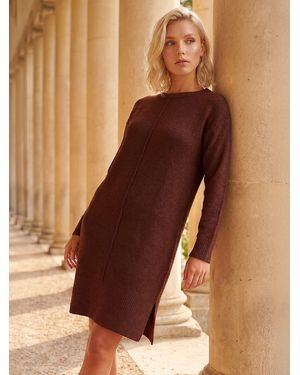 Roman Petite Knitted Pintuck Shift Dress - Brown