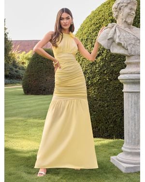 Lipsy Bridesmaid Corsage Detail Ruched Maxi Dress - Yellow