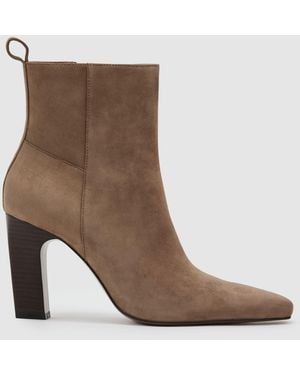 Reiss Suede Chisel-Toe Block-Heel Ankle Boots - Brown
