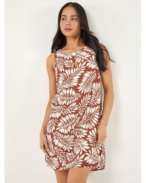 Roman Button Shift Dress - Brown