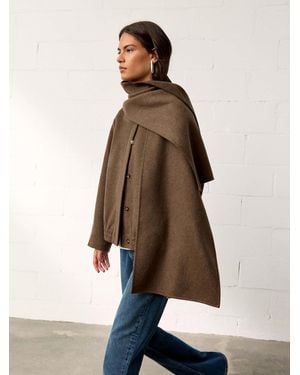 BHOEM Chestnut Wool Blend Bomber Short Coat With Removable Scarf - Natural